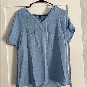 Light Blue V-Neck Short Sleeve Blouse